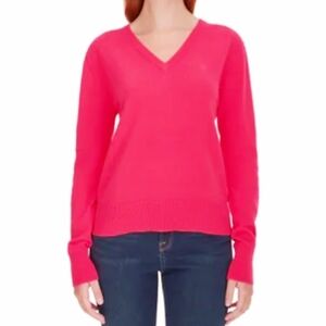 Calvin Klein Jeans V-Neck Sweater Women's Small Pink Cotton Knit Top NWT